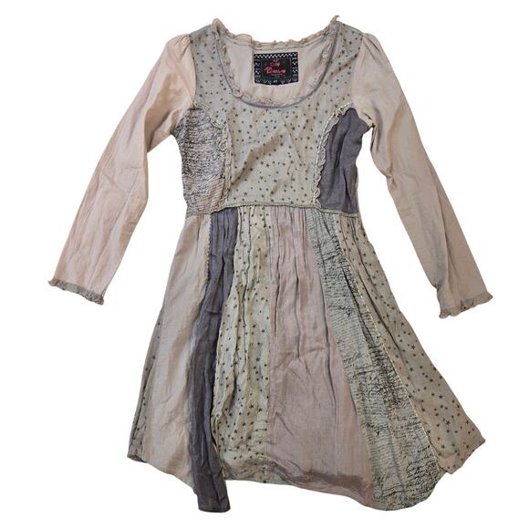JOE BROWNS QUIRKY & UNIQUE PARTY DRESS SIZE US 6 Star Patchwork Tan Grey Cotton - Picture 1 of 12